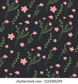 High quality vector pattern. Pink flowers. Thin lines.