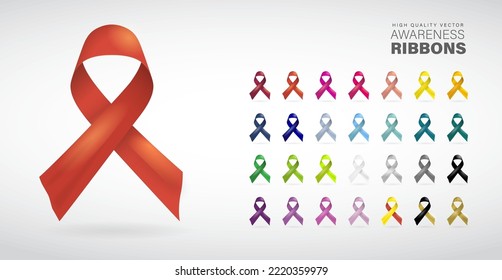 High Quality Vector of Popular Colorful Awareness Ribbons Design Element Banner Emblem Sign Symbol in silver style background