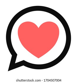 High quality vector red heart shape icon inside a speech bubble isolated on white background. Talking about love concept illustration