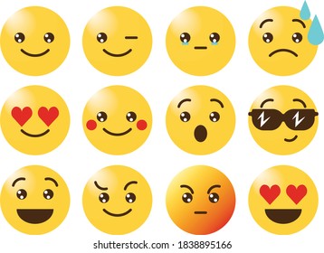 high quality vector round yellow cartoon bubble emoticons comment social media, chat comment reactions, icon template face tear, smile, sad, love, laughter emoji character message