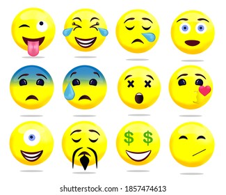 High quality vector round yellow cartoon bubble emoticons comment social media, chat, comment reaction, template icon face tear, smile, sad, love, like, laugh emoji character messages