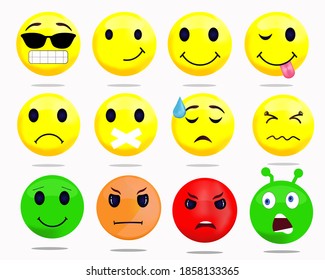Hochwertige Vektorgrafik rund gelber Cartoon-Blase-Emoticons kommentieren soziale Medien, Chat, Kommentar-Reaktion, Template-Symbol-Tränen, Lächeln, traurig, Liebe, wie lachen Emoji-Charakter-Botschaften