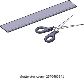 high quality vector scissors and ruler  illustration ready to use