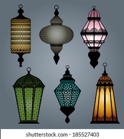 High quality vector set of arabic lantern part 2