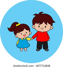 High quality vector of siblings who get along very well