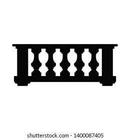 High quality vector silhouette illustration of an ancient iconic balcony isolated on white background - classic pillar column style railing balcony