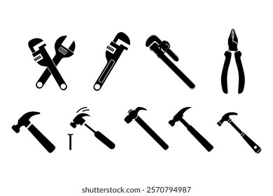 high quality vector of tools including plier, hammer, screwdriver icon set