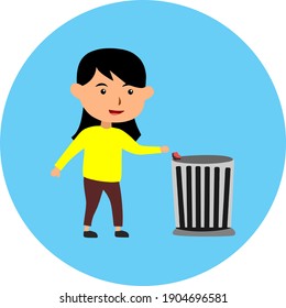 High quality vector of woman always throwing trash in the trash can