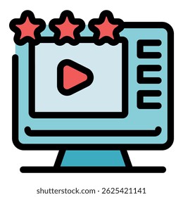 Reprodutor de vídeo de alta qualidade recebendo classificação de cinco estrelas na tela do computador, mostrando a satisfação do cliente