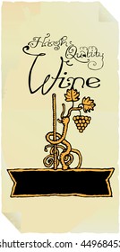 high quality wine old paper label drawing