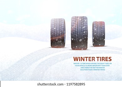 High quality winter tires commercial with slogan. Best tire made of durable material for car during promo banner vector illustration
