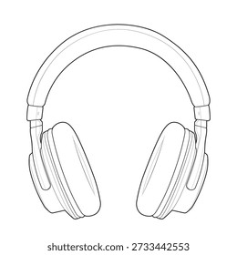 High quality wireless headphones technical drawing perfect for audio equipment packaging and music application mockups. This patent style wireframe sketch is designed for sound technology branding and studio gear visuals.