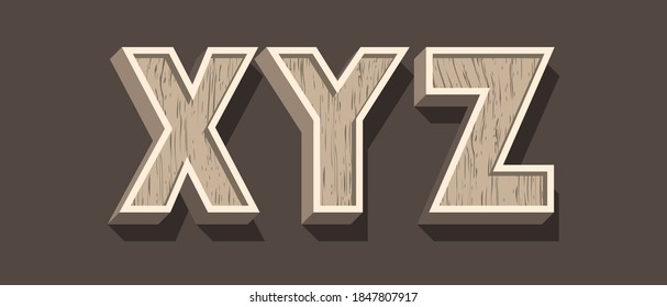 High Quality Wooden Alphabet with Shadows on Dark Background . Isolated Vector Elements