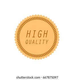 High quality word and circle laurel on circle jagged edge badge vector. Minimalist style, Simple design, yellow and brown color.