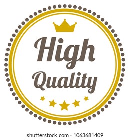 High quality word, crown and five star on dotted line circle badge vector. Vintage style, white, brown and yellow color.