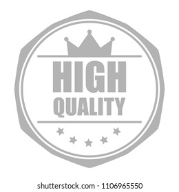 High quality word, crown and five star on hexagon badge vector. Minimalist style, simple design, white and gray color.