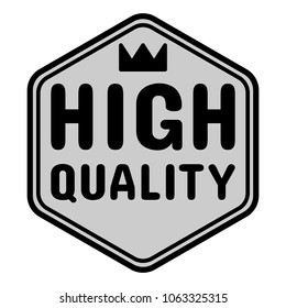High quality word and crown symbol on hexagon badge vector. Minimalist style, simple design, black and gray color.