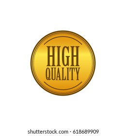 High quality word on circle badge vector. Minimalist style, brown and gradient gold color, glossy metallic texture.