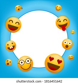 High Quality Yellow Emoticon Character on Blue Background . Isolated Vector Elements