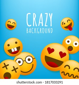 High Quality Yellow Emoticon Character on Blue Background . Isolated Vector Elements