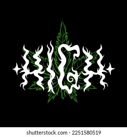 Cita alta, hoja de hierba de marihuana. Grabado abstracto, 420,high,cannabis,impresión de maleza para camiseta,logo,concepto de arte de afiches