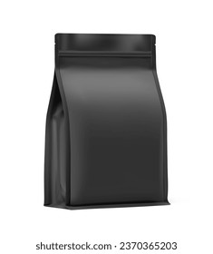 High realistic black clean stand up pouch bag mockup. Vector illustration isolated on white background. Front view. Can be use for template your design, presentation, promo, ad. EPS10.