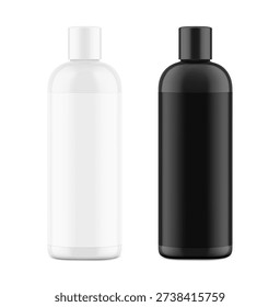 High realistic black and white disc flat top cap bottle mockup. Vector illustration isolated on white background. Perfect for promoting your design. EPS10.