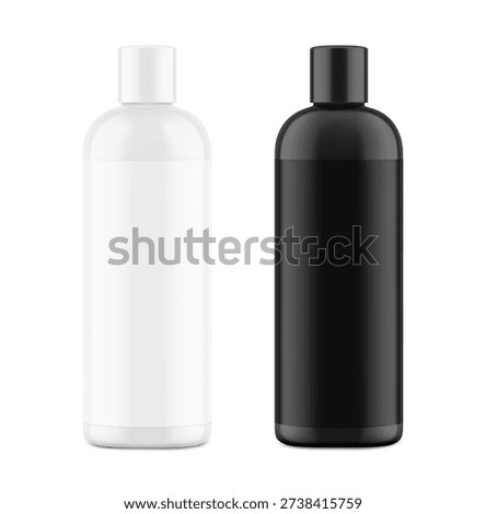 High realistic black and white disc flat top cap bottle mockup. Vector illustration isolated on white background. Perfect for promoting your design. EPS10.