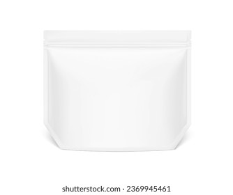 High realistic clean stand up pouch bag mockup. Vector illustration isolated on white background. Front view. Can be use for template your design, presentation, promo, ad. EPS10.	