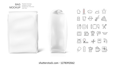 High realistic clean vertical bag mockup. Front and side view. Vector illustration isolated on white background. Easy to use for presentation your product, idea, promo, design. EPS10
