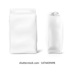 High realistic clean vertical bag mockup. Front, side view. Vector illustration isolated on white background. Easy to use for presentation your product, idea, promo, design. EPS10.