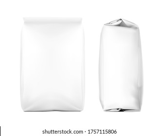 High realistic clean vertical bag mockup. Side and front view. Vector illustration isolated on white background. Easy to use for presentation your product, idea, promo, design. EPS10.	