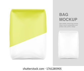 High realistic clean vertical bag mockup. Front view. Vector illustration isolated on white background. Easy to use for presentation your product, idea, promo, design. EPS10.