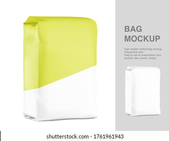 High realistic clean vertical bag mockup. Perspective view. Vector illustration isolated on white background. Easy to use for presentation your product, idea, promo, design. EPS10.	