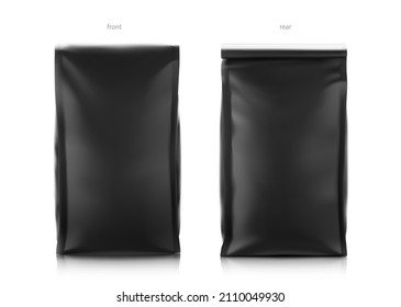 High realistic clean vertical stand bag mockup. Front and rear view. Vector illustration isolated on white background. Easy to use for presentation your product, idea, promo, design. EPS10.	