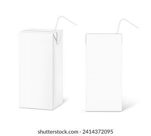 High realistic packaging box with straw mockup. Vector illustration isolated on white background, ready and simple to use for your design. EPS10. svg
