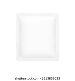 High realistic sachet mockup. Vector illustration isolated on white background. Flat lay. Packaging for cosmetic, food, pet. Ready for your design. EPS10.	