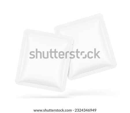 High realistic sachet mockups. Vector illustration isolated on white background. Front view. Packaging for cosmetic, food, pet. Ready for your design. EPS10.