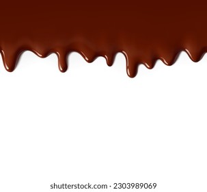 High realistic seamless melted chocolate drops. Vector illustration isolated on white background. Сan easily be used for different backgrounds. EPS10.