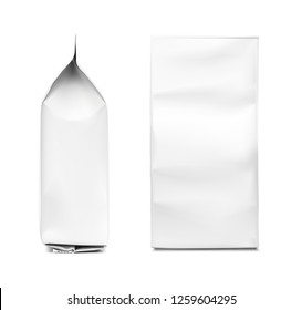 High realistic snack bag mockup with transparent shadow. Front and side view. Vector illustration isolated on white background. Easy to use for presentation your product, idea, design. EPS10.