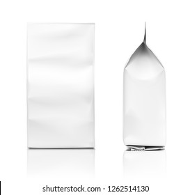 High realistic snack bag mockup with transparent shadow. Vector illustration isolated on white background. Front and side view. Easy to use for presentation your product, idea, design. EPS10.