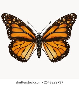 Alto Vector realista hermosa mariposa monarca dibujada a mano ilustración aislada