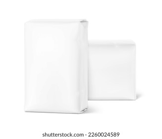 High realistic vertical bag mockup. Front and back side view. Vector illustration isolated on white background. Ready for use in presentation, promo, advertising and more. EPS10.