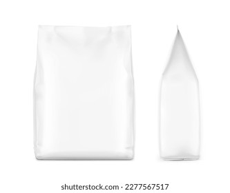 High realistic vertical bag mockup. Front and side view. Vector illustration isolated on white background. Ready for use in presentation, promo, advertising and more. EPS10.	