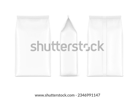 High realistic vertical bag mockup. Front, side and back view. Vector illustration isolated on white background. Ready for use in presentation, promo, advertising and more. EPS10.	