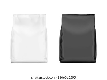 High realistic vertical white and black bag mockup. Front view. Vector illustration isolated on white background. Ready for use in presentation, promo, advertising and more. EPS10.	