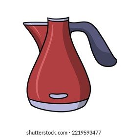 High red metal kettle for boiling water, vector illustration in cartoon style on white background