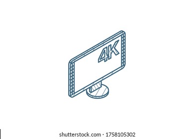 high resolution 4k tv isometric icon. 3d vector illustration. Isolated line art technical drawing. Editable stroke