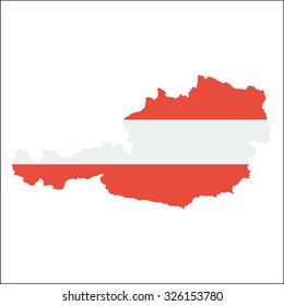 High resolution Austria map with country flag. Flag of the Austria  overlaid on detailed outline map isolated on white background