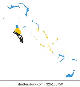 High resolution The Bahamas map with country flag. Flag of the The Bahamas  overlaid on detailed outline map isolated on white background